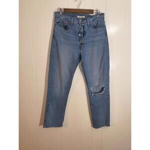 Levi's Wedgie Straight Crop Jeans 30 Premium Distressed Button Fly Raw Hem Denim